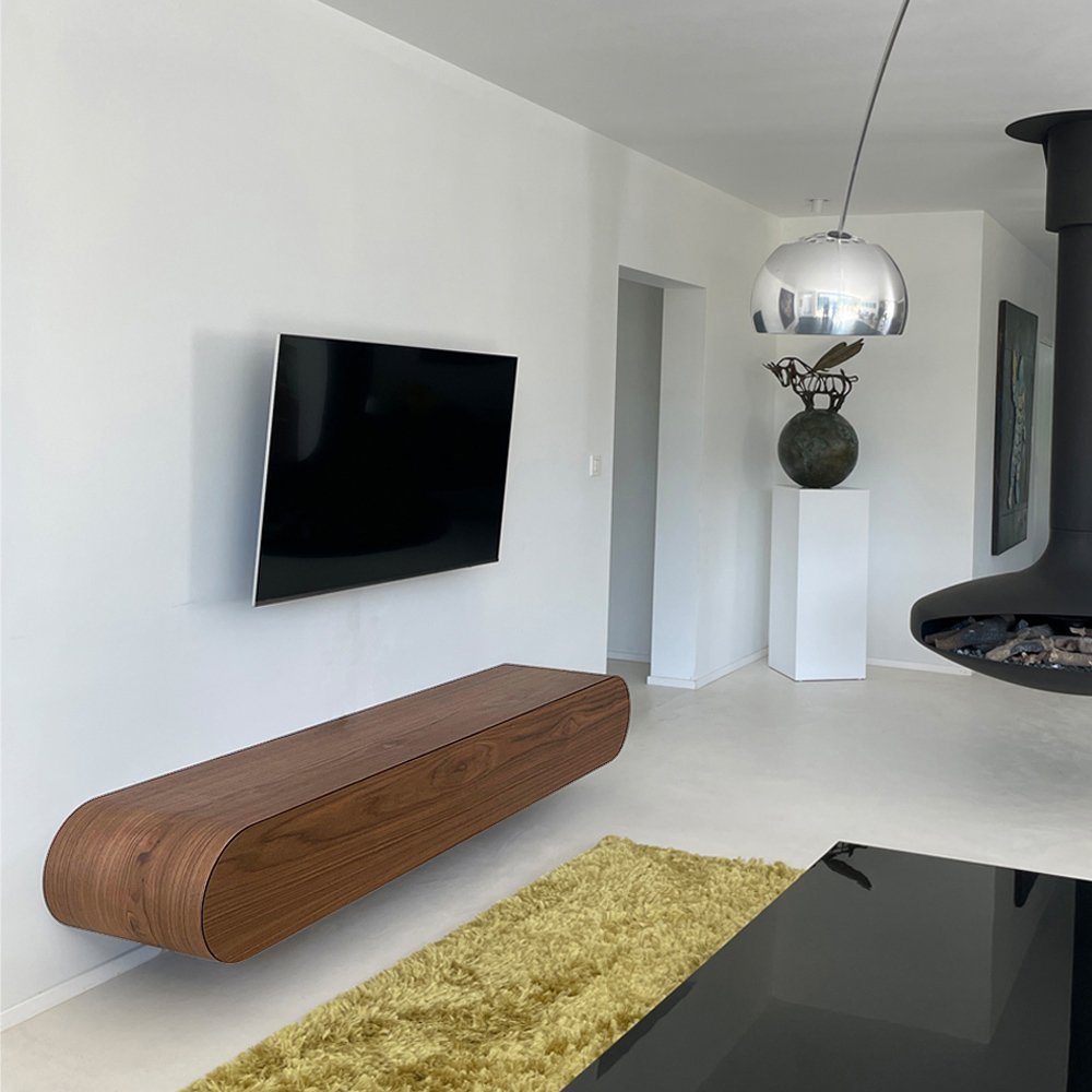 zwevend TV meubel notenhout
