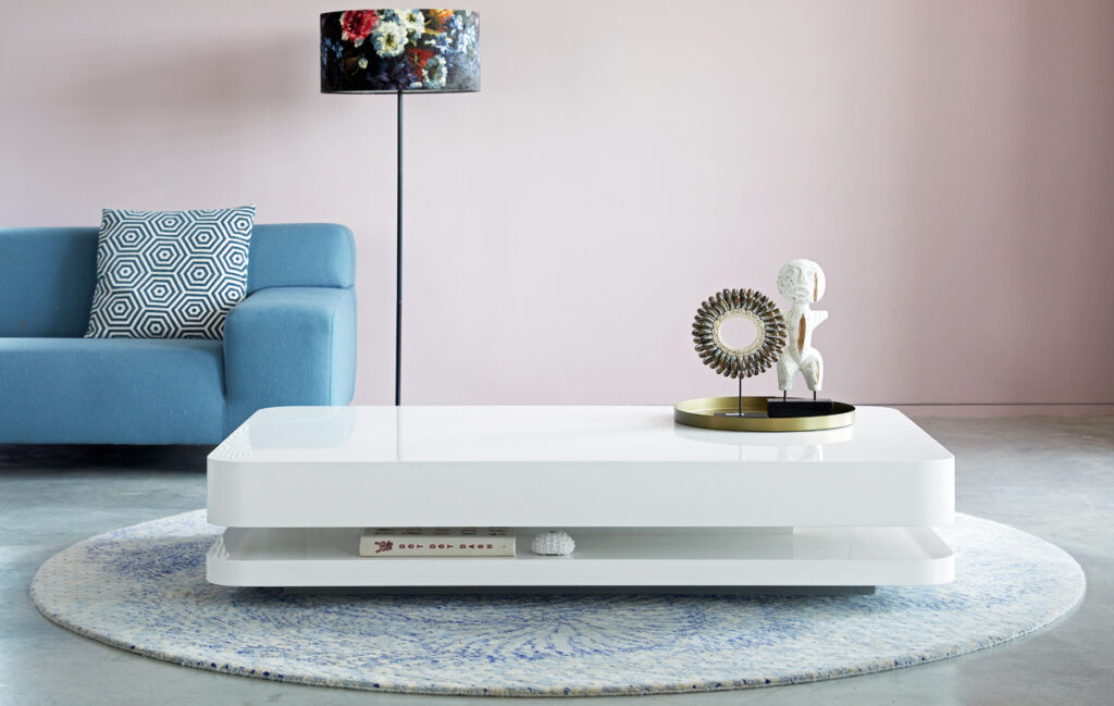 RKNL minimalistische salontafel in hoogglans wit RAL9003 – luxe design salontafel handgemaakt in Nederland