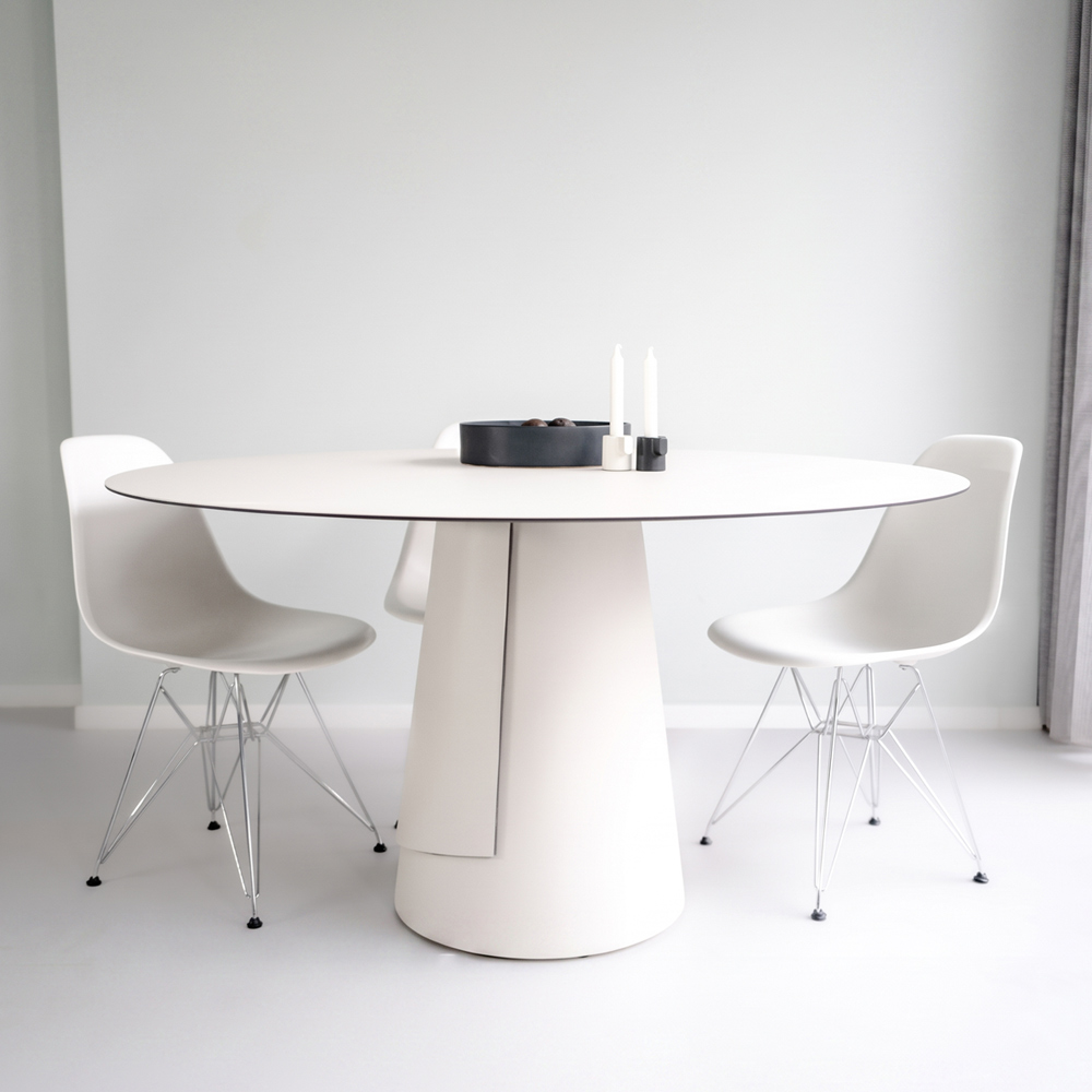 RKNL Dine ronde eettafel in gebroken wit linoleum – 140cm, milieuvriendelijk Forbo linoleum, gemaakt in Nederland