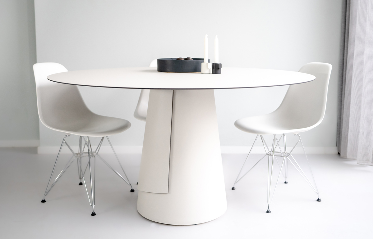 Ronde eettafel wit linoleum