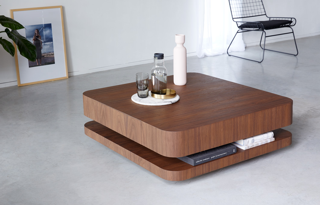 minimalistische salontafel in notenhout