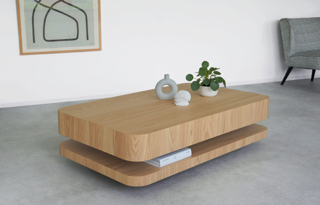 Table basse en bois de chêne à double plateau